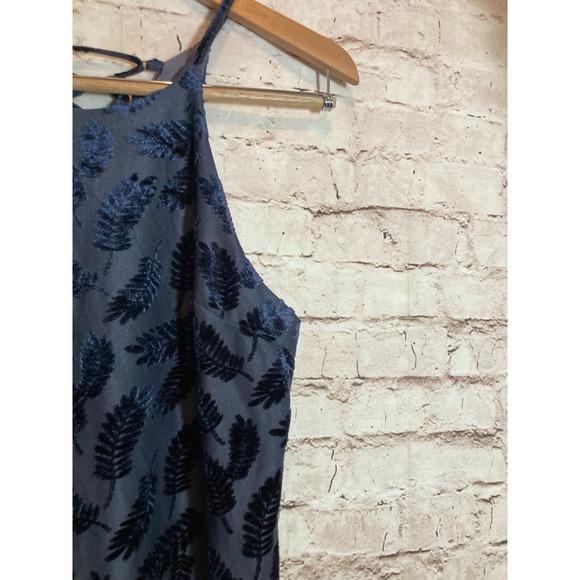 Lily Rain Halter Dress Women Medium Grey Velvet Leaf Print Lace Up Dark Romantic - Picture 3 of 13